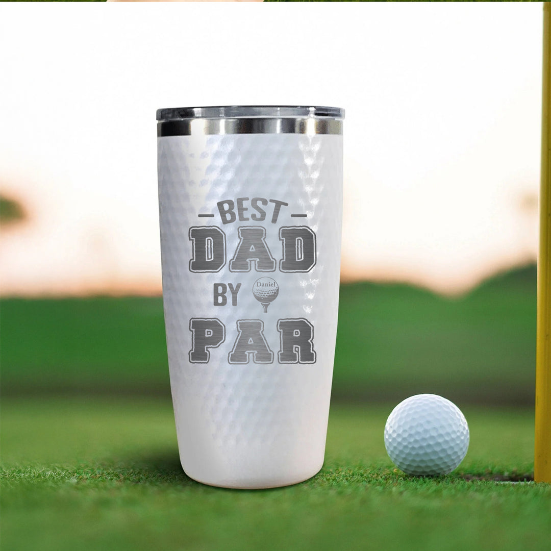 Best Dad by Par Custom Golf Tumbler with Kid Names – Personalized Father's Day Gift for Golfer Dad, Coach, or Grandpa – 20oz Laser Engraved Stainless Steel Cup