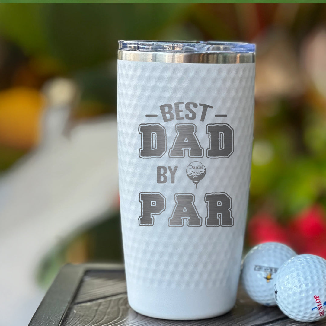 Best Dad by Par Custom Golf Tumbler with Kid Names – Personalized Father's Day Gift for Golfer Dad, Coach, or Grandpa – 20oz Laser Engraved Stainless Steel Cup