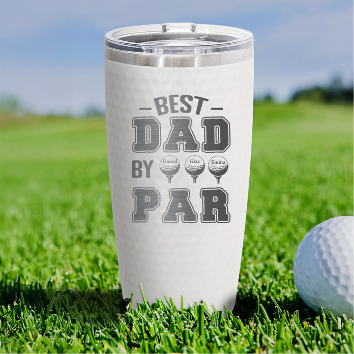 Best Dad by Par Custom Golf Tumbler with Kid Names – Personalized Father's Day Gift for Golfer Dad, Coach, or Grandpa – 20oz Laser Engraved Stainless Steel Cup