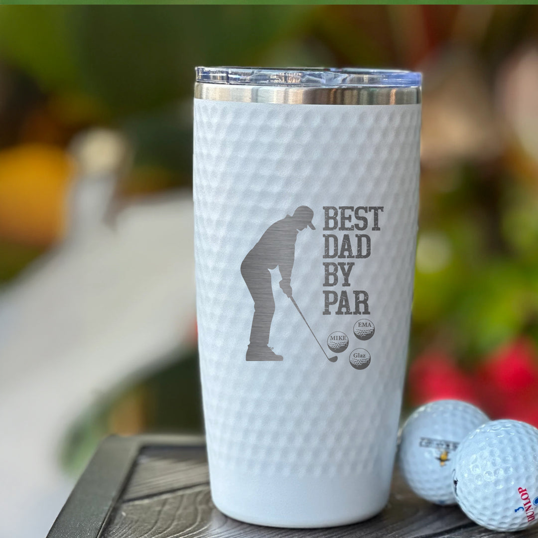 Best Dad by Par Personalized Golf Tumbler – Custom 1-5 Name Tumbler  | Engraved 20oz Cup for Golfer Dad or Coach