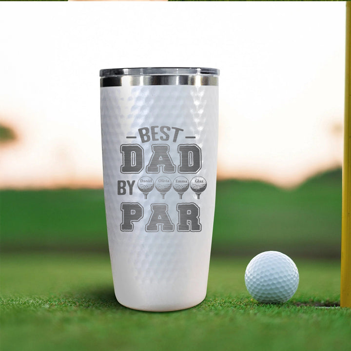 Best Dad by Par Custom Golf Tumbler with Kid Names – Personalized Father's Day Gift for Golfer Dad, Coach, or Grandpa – 20oz Laser Engraved Stainless Steel Cup