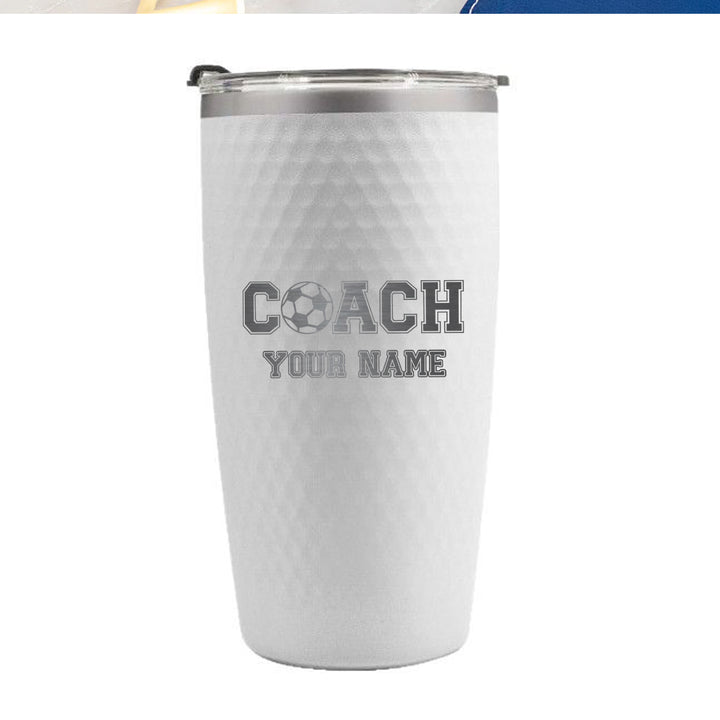Custom Soccer Coach Tumbler – Personalized 20oz Stainless Steel Travel Cup with Engraved Name, Soccer Ball Icon, and Insulated Design