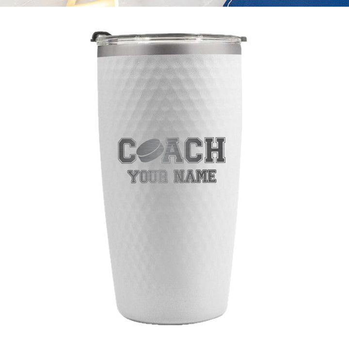 Custom Hockey Coach Tumbler – Personalized 20oz Stainless Steel Insulated Cup with Name Engraving and Hockey Puck Design