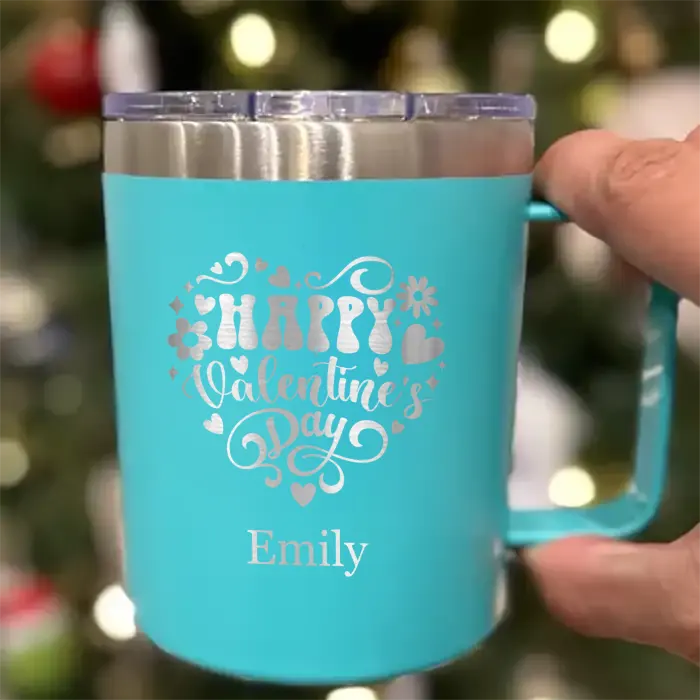 Happy Valentine’s Day Personalized 12oz Stainless Steel Coffee Mug with Handle