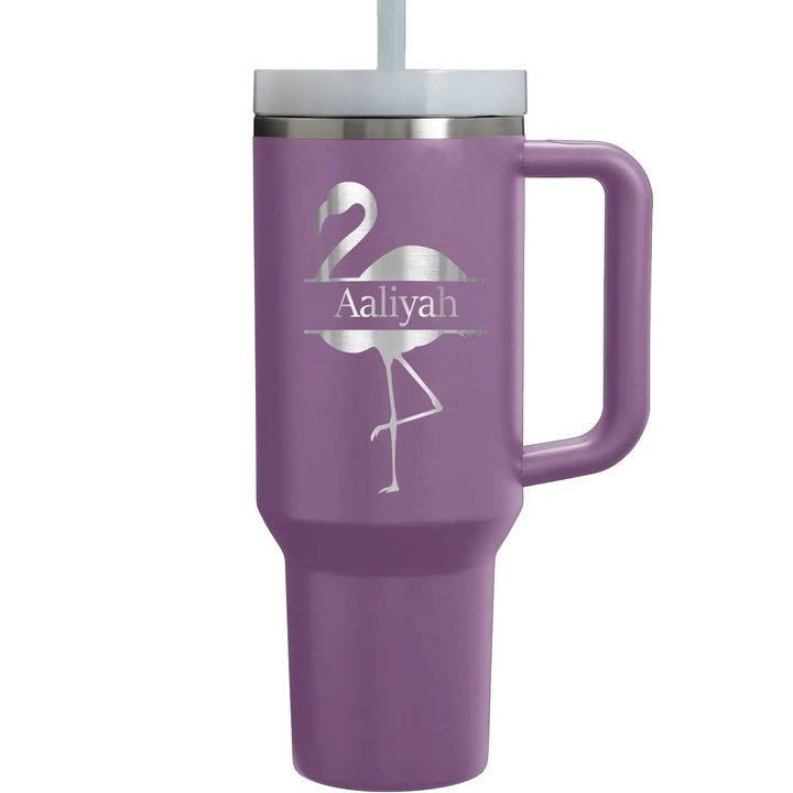 Personalize 40oz Flamingo Monogram Engraved Name tumbler with Handle Straw
