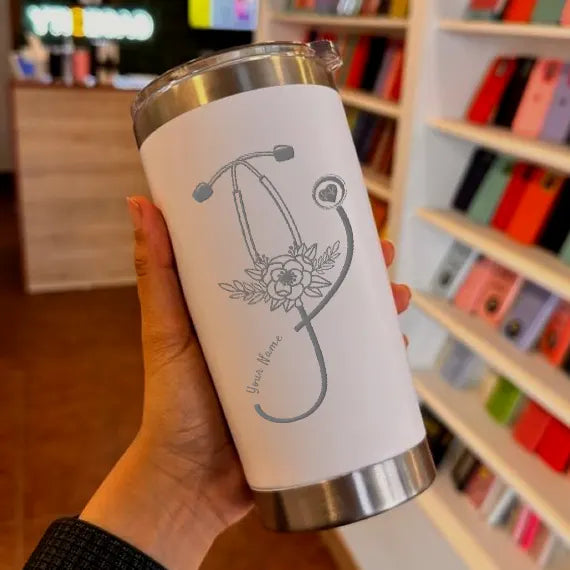 Personalized 20oz Stethoscope Floral Nurse Name Tumbler Coffee Mug