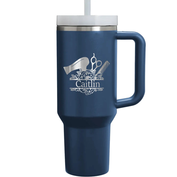 Personalized 40oz Hairdresser Engraved Name Tumbler with Handle Straw
