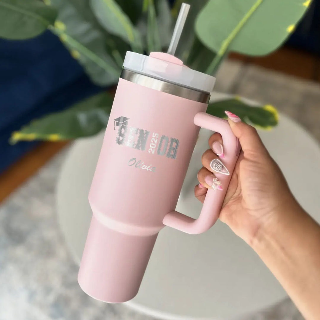 Personalized 40oz Graduation Tumblers, Class Of 2025 Name Tumbler with Handle Straw Grads Gift