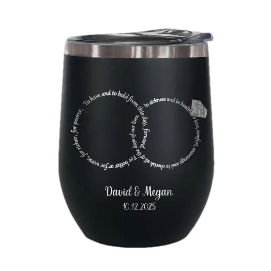 Personalized Wedding Vows Rings of Love 12oz Wine Tumbler