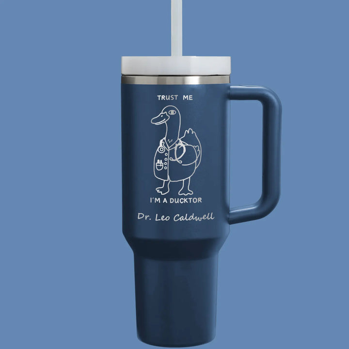 Funny Personalize Me I am A Ducktor Stainless Steel Blue Tumbler Gift for Medical Doctor Graduation