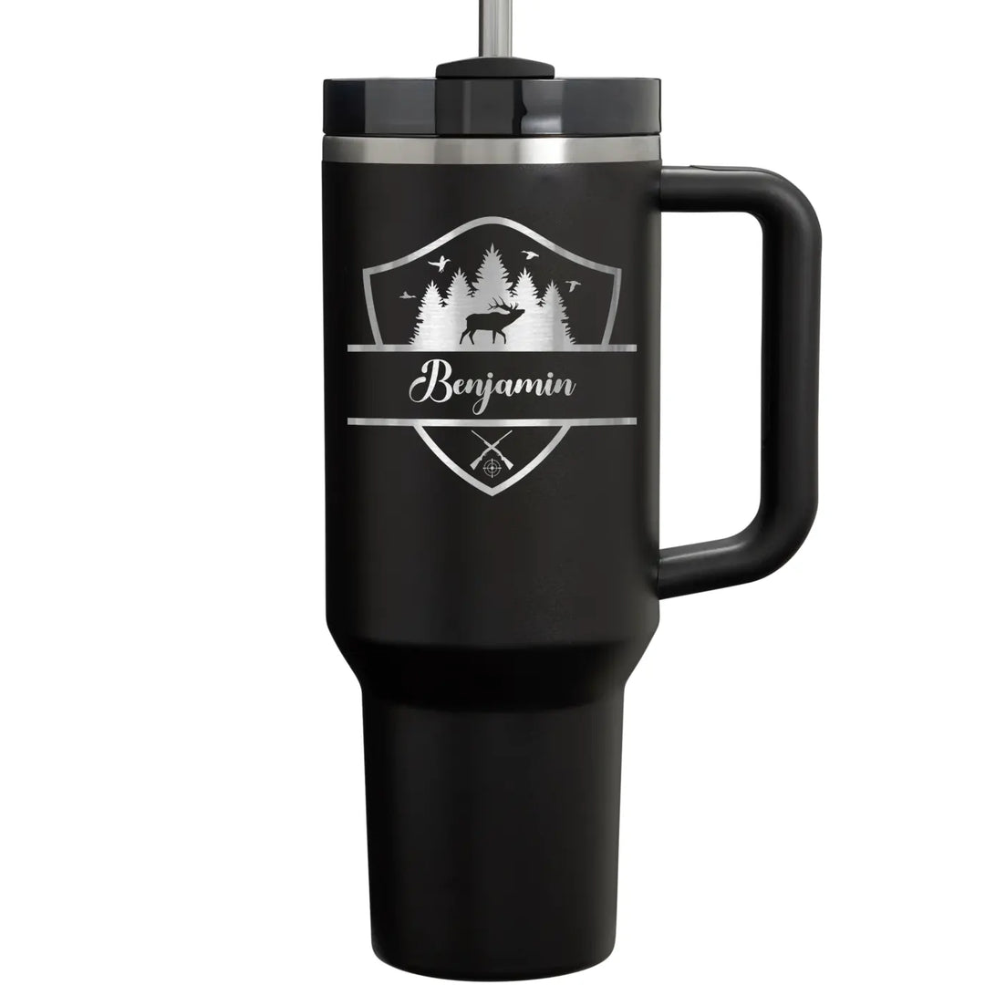 personalize black hiking forest deer tumbler name tumbler with handle straw