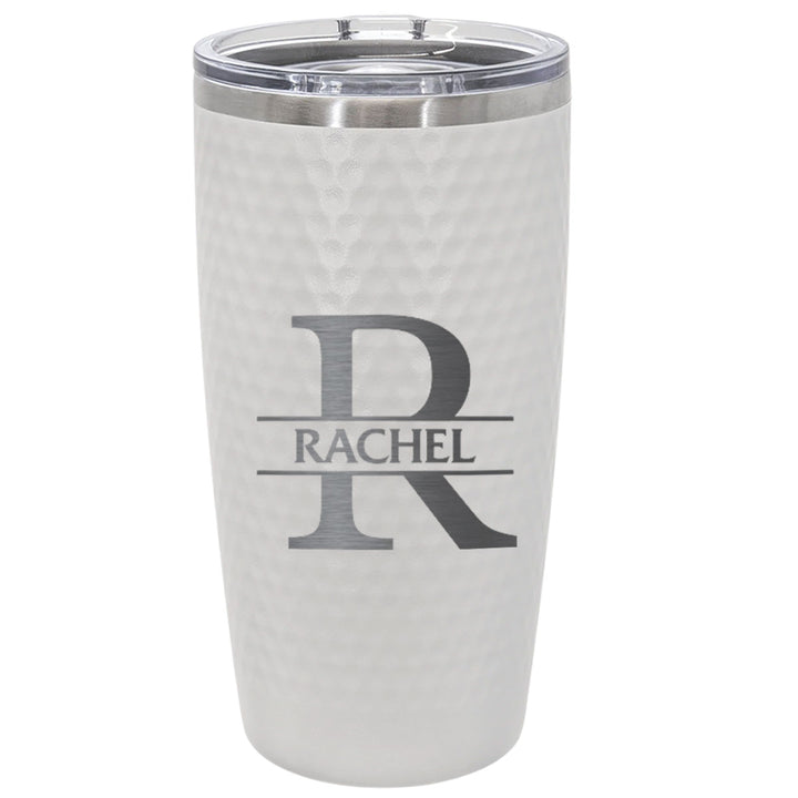 Personlaized 20oz Golf Name Tumbler , Engraved Initial and Name 20oz Stainless Steel White Golf Tumbler with Dimples