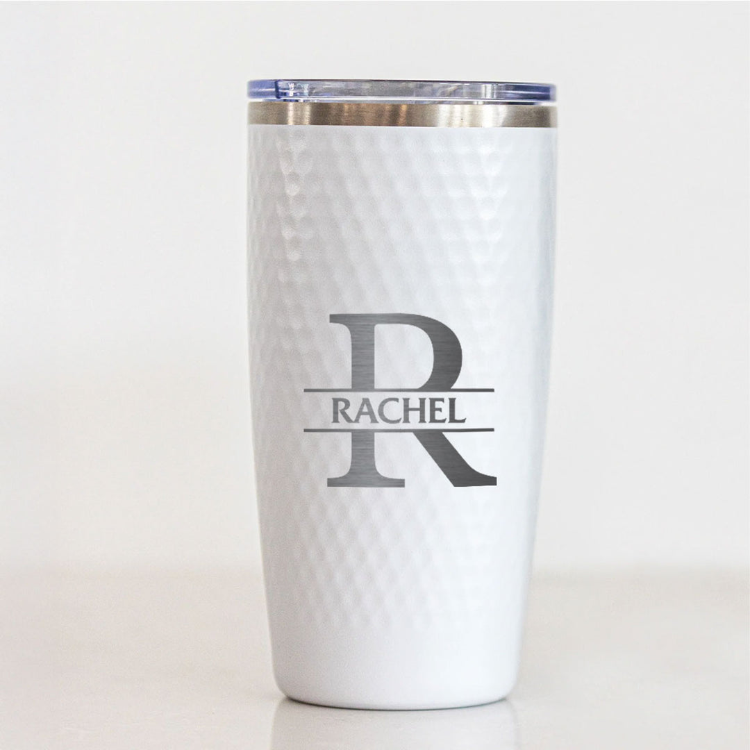 Personlaized 20oz Golf Name Tumbler , Engraved Initial and Name 20oz Stainless Steel White Golf Tumbler with Dimples