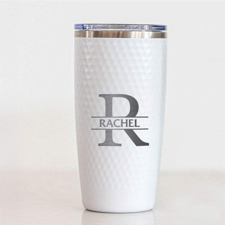 Personlaized 20oz Golf Name Tumbler , Engraved Initial and Name 20oz Stainless Steel White Golf Tumbler with Dimples