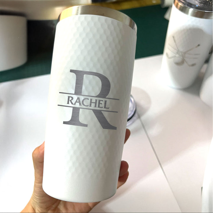 Personlaized 20oz Golf Name Tumbler , Engraved Initial and Name 20oz Stainless Steel White Golf Tumbler with Dimples