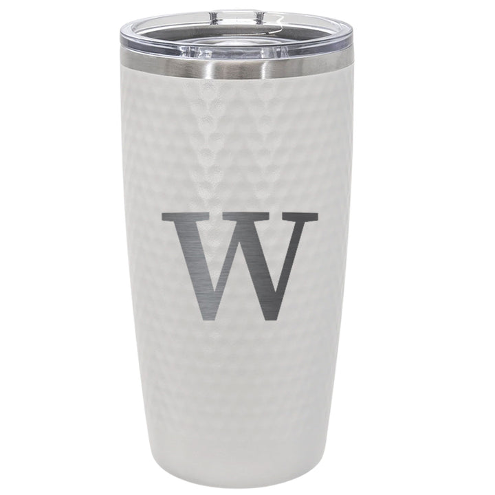 Personalized 20oz Golf Initial Tumbler – Engraved Monogram Letter Stainless Steel White Golf Cup with Dimples, Custom Gift for Him or Her