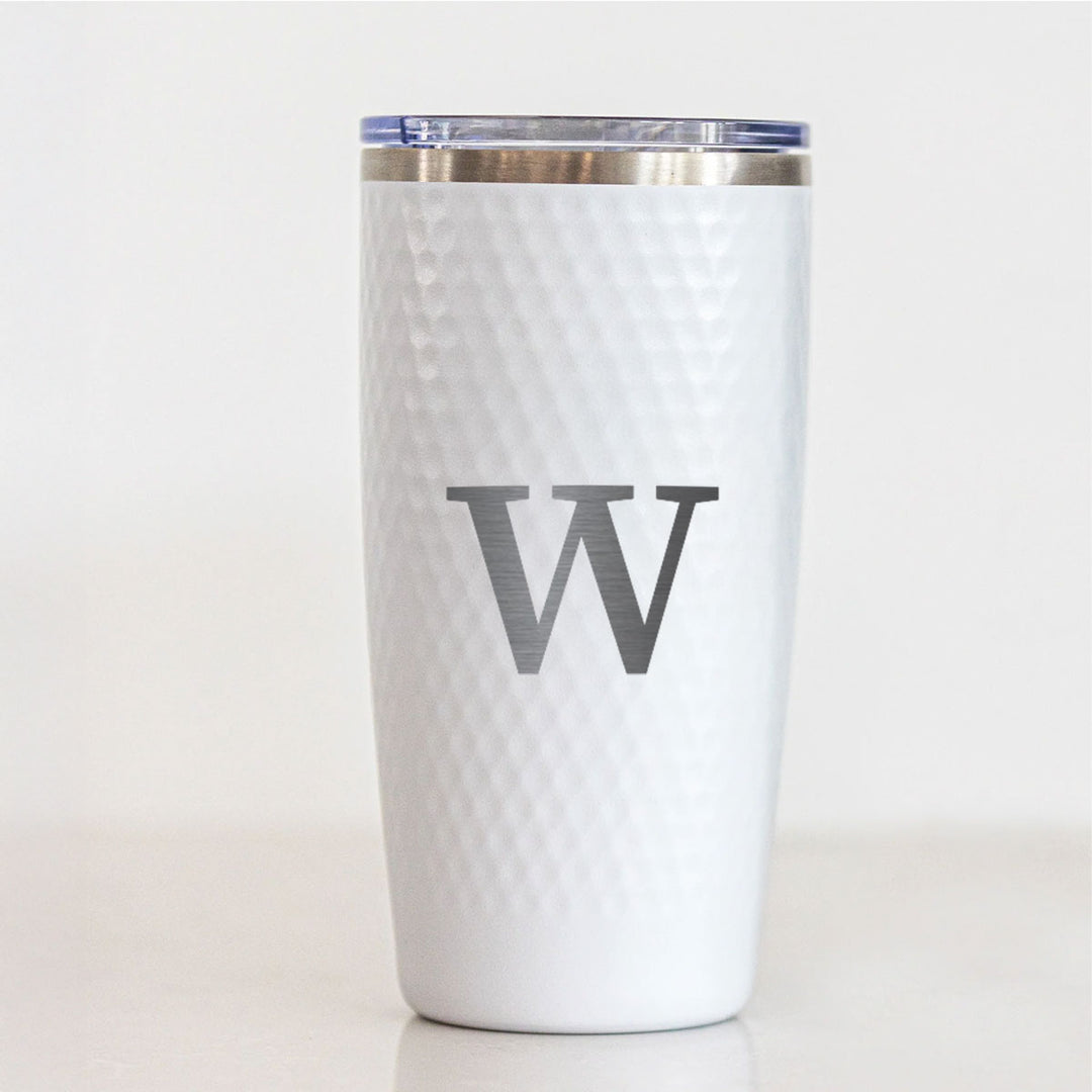 Personalized 20oz Golf Initial Tumbler – Engraved Monogram Letter Stainless Steel White Golf Cup with Dimples, Custom Gift for Him or Her