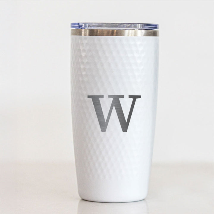 Personalized 20oz Golf Initial Tumbler – Engraved Monogram Letter Stainless Steel White Golf Cup with Dimples, Custom Gift for Him or Her