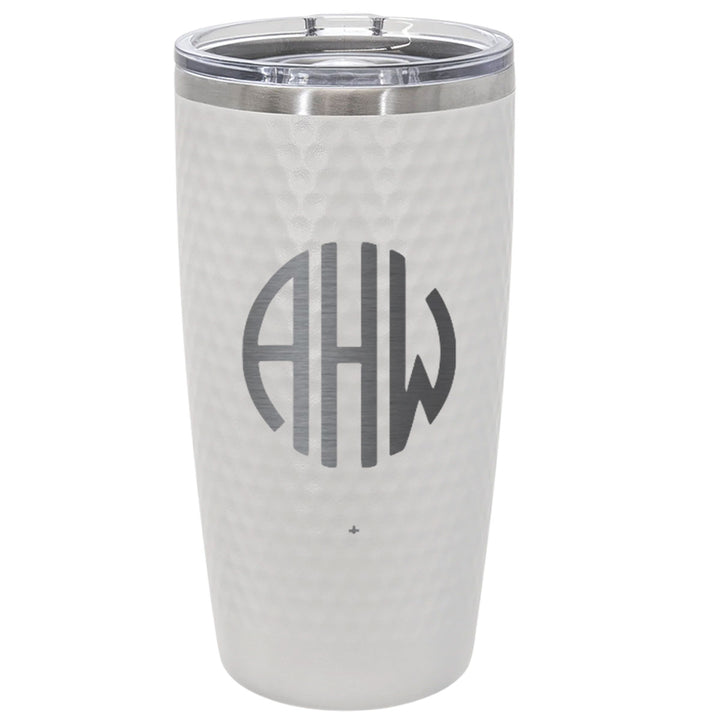 Personalized 20oz Golf Monogram Tumbler – Custom Circle Initials Stainless Steel White Dimple Cup, Engraved Gift for Him or Her