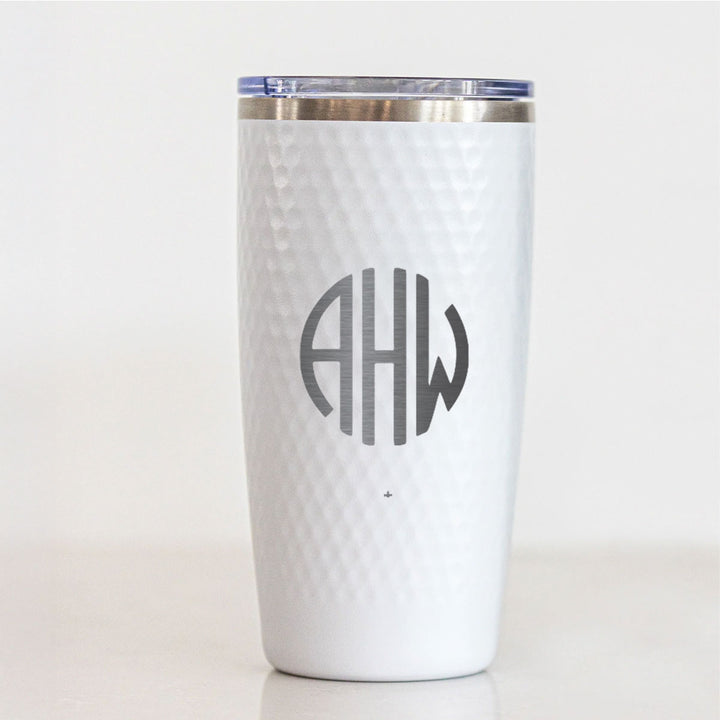 Personalized 20oz Golf Monogram Tumbler – Custom Circle Initials Stainless Steel White Dimple Cup, Engraved Gift for Him or Her