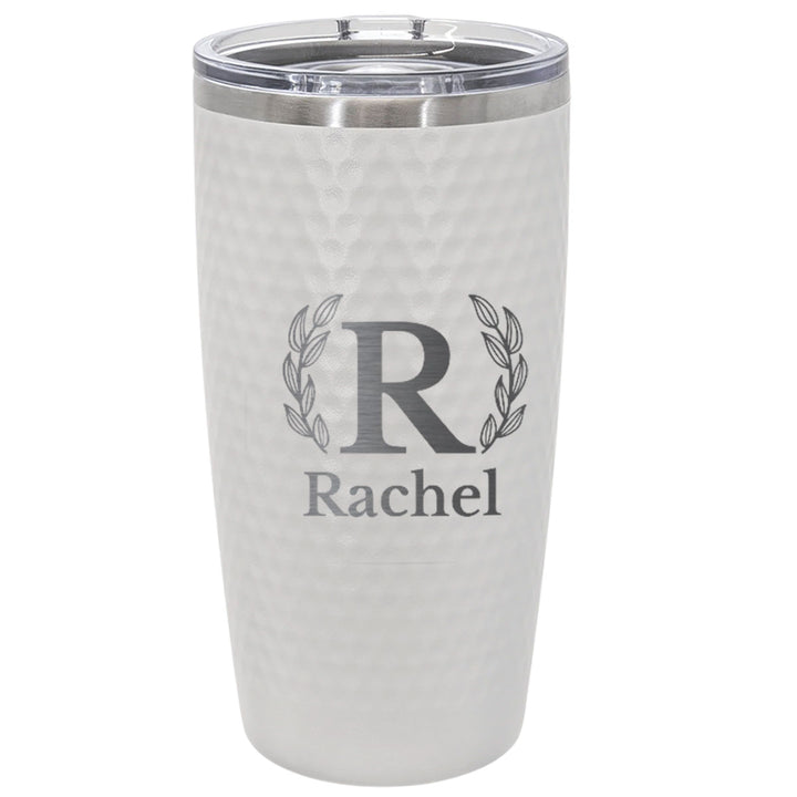 Personalized 20oz Monogram Name Tumbler with Laurel Design – Engraved Stainless Steel White Cup for Graduation, Retirement, or Everyday Gift