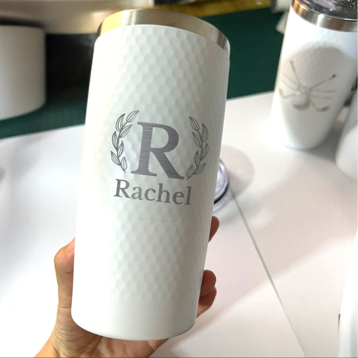 Personalized 20oz Monogram Name Tumbler with Laurel Design – Engraved Stainless Steel White Cup for Graduation, Retirement, or Everyday Gift