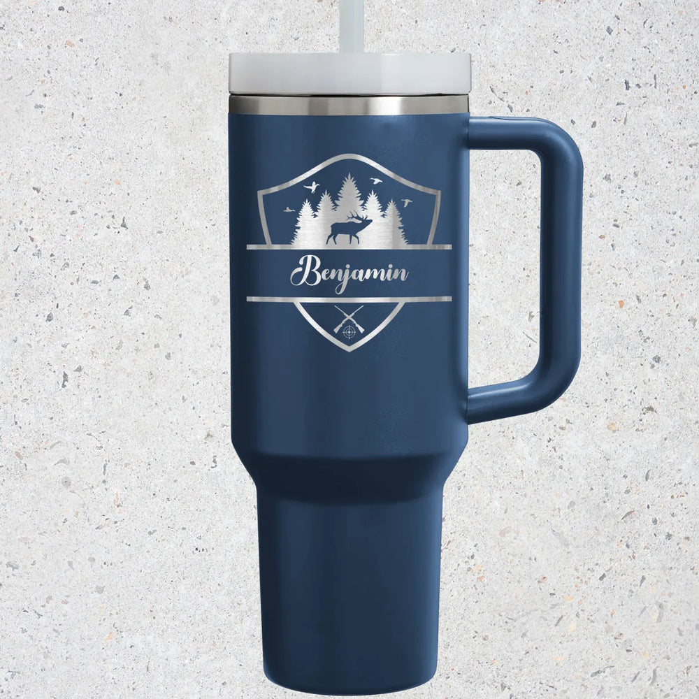forest laser engraved tumbler 40oz nave blue tumbler with handle straw personlaize name tumbler