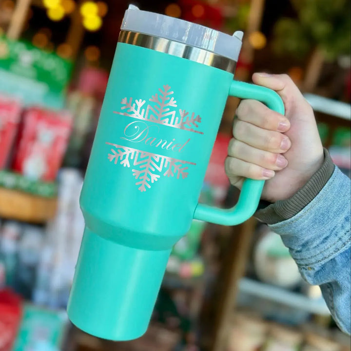 Personalize  40oz Snowflake Christmas Tumbler with Handle Straw