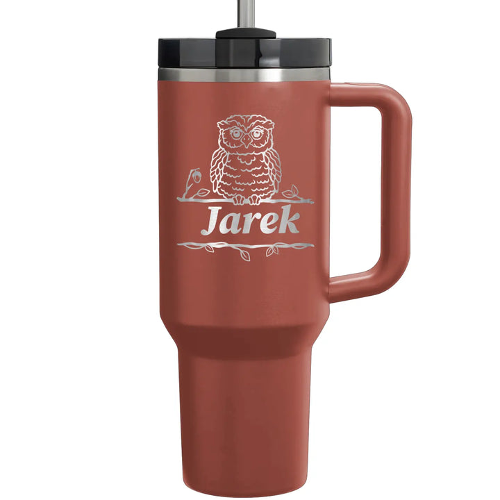 Personalize 40oz Name Tumbler |  Animal Owl Tumblers with Handle Straw