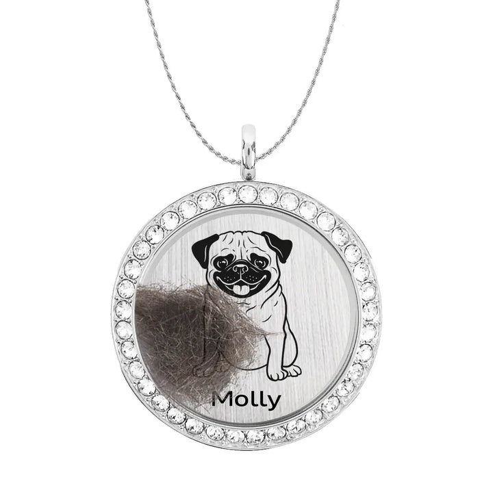 Personalize Pet Fur Necklace, Custom Memorial Pet Hair Locket Necklace with Engrave Photo
