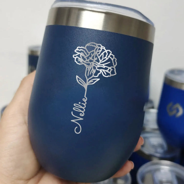 Personalize 12 oz Egg Wine Birth Month Flower Name Tumbler