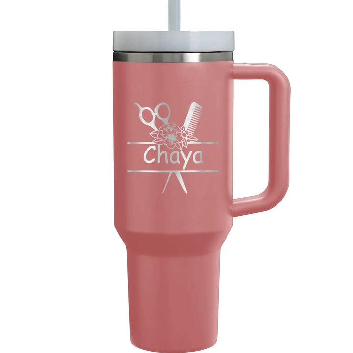 Personalized 40oz Hair Stylist Floral Name Tumbler
