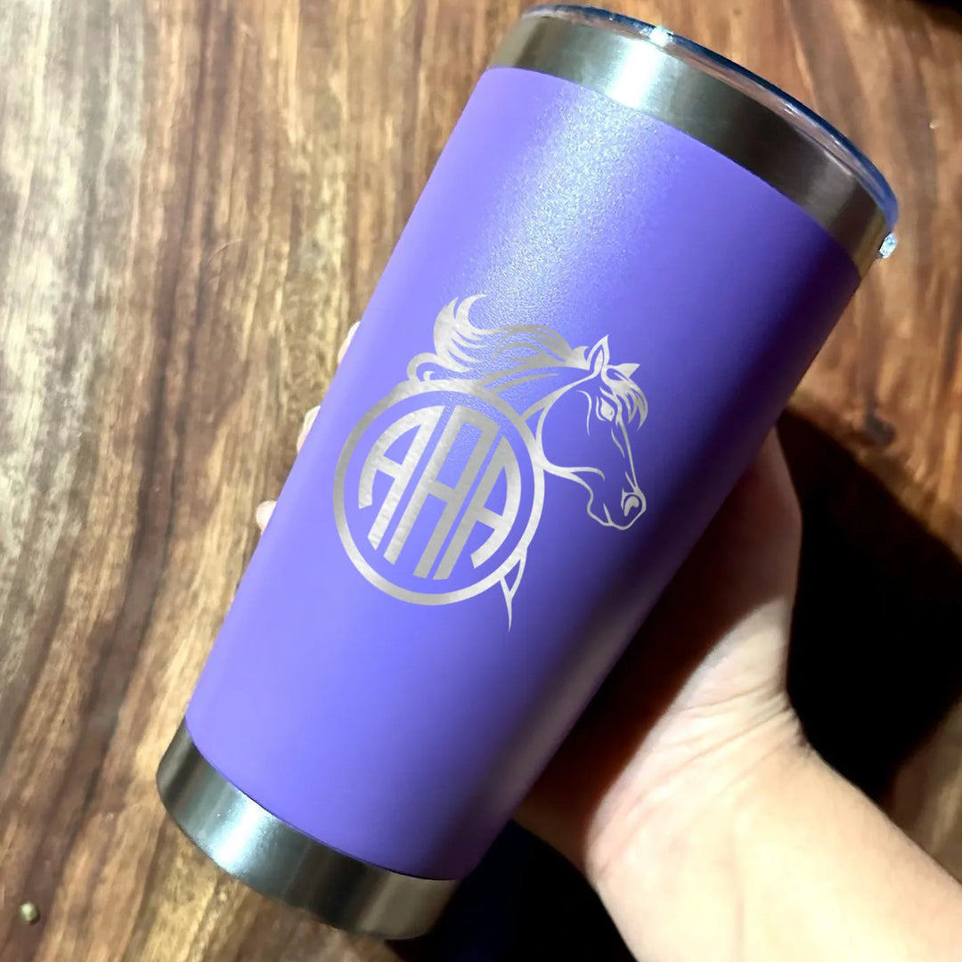 Personalized 20oz Horse Initial  Name Engraved Tumbler