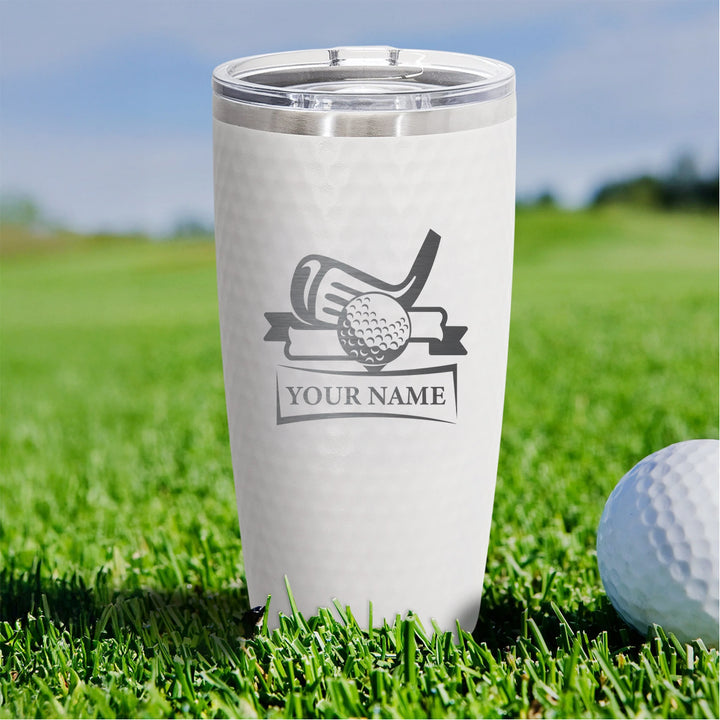 Custom Golf Tumbler with Name – Personalized Engraved Golf Ball and Club Mug, Gift for Golfer, Coach, or Golf Lover
