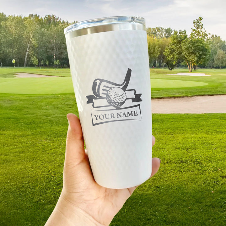 Custom Golf Tumbler with Name – Personalized Engraved Golf Ball and Club Mug, Gift for Golfer, Coach, or Golf Lover