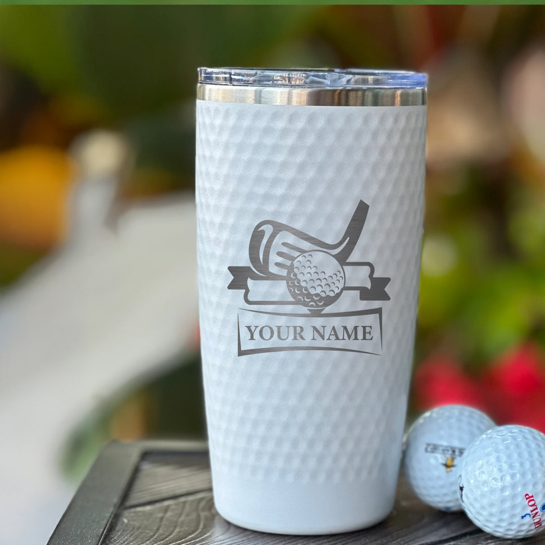 Custom Golf Tumbler with Name – Personalized Engraved Golf Ball and Club Mug, Gift for Golfer, Coach, or Golf Lover