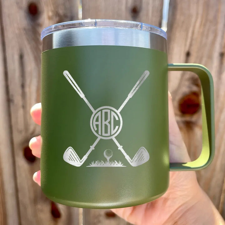 Custom 12oz Coffee Mug with Handle Engraved Golf Intital Name Tumbler