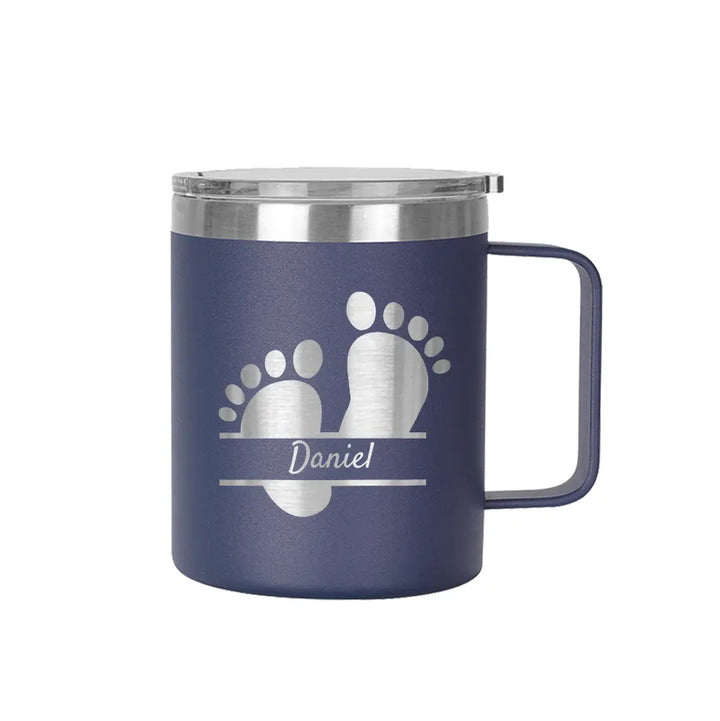 Personalize 12oz Baby Footprint Split Monogram Name Tumbler Mug with Handle